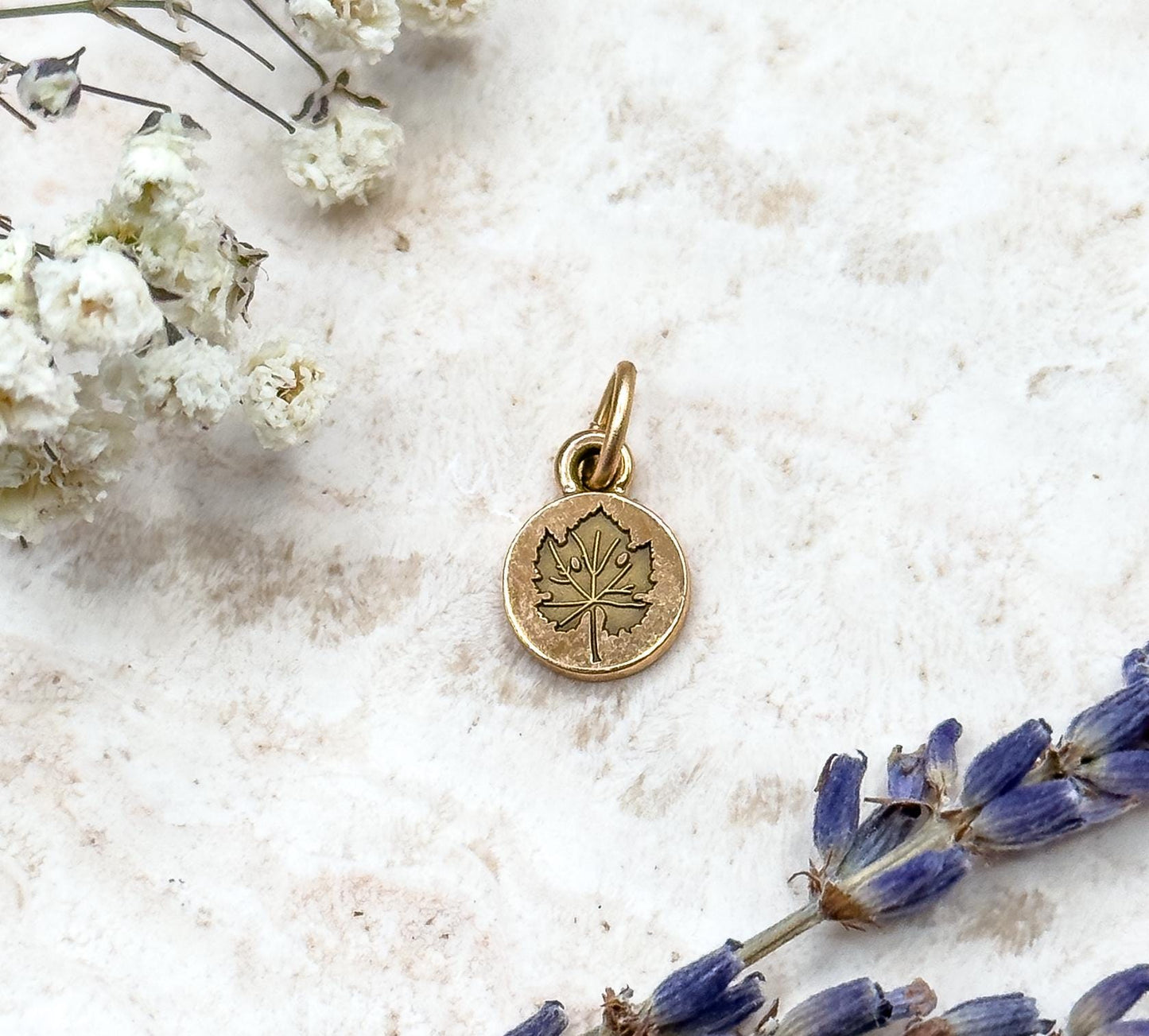 Vintage Tiny Leaf Charm in 10K Yellow Gold Maple Leaf