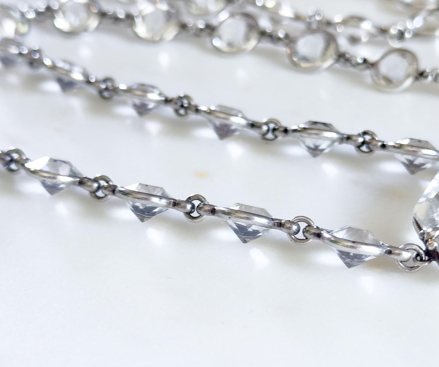 Long Art Deco Glass Paste Floral Necklace 1920s Cut Glass