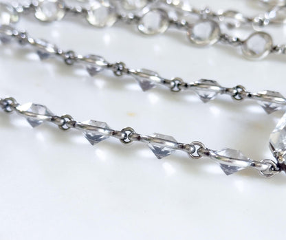 Long Art Deco Glass Paste Floral Necklace 1920s Cut Glass