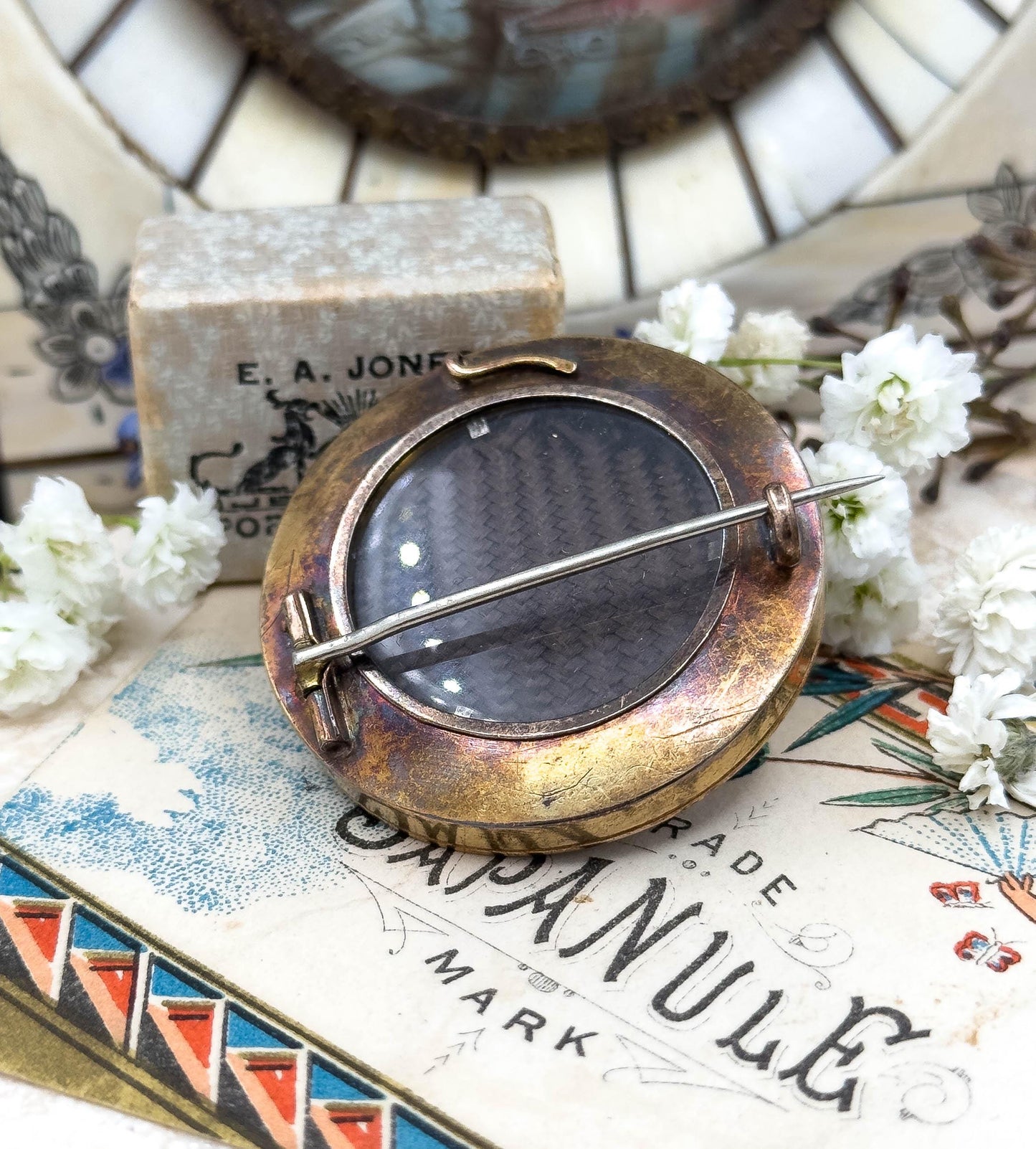 Antique Victorian Mourning Brooch in 14K Gold Etruscan Revival Woven Hair Locket Sentimental Jewelry