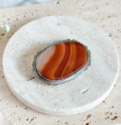 Victorian Scottish Banded Agate Oval Brooch