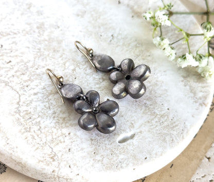 Antique Georgian Garnet Pansy Earrings Flat Cut Garnets