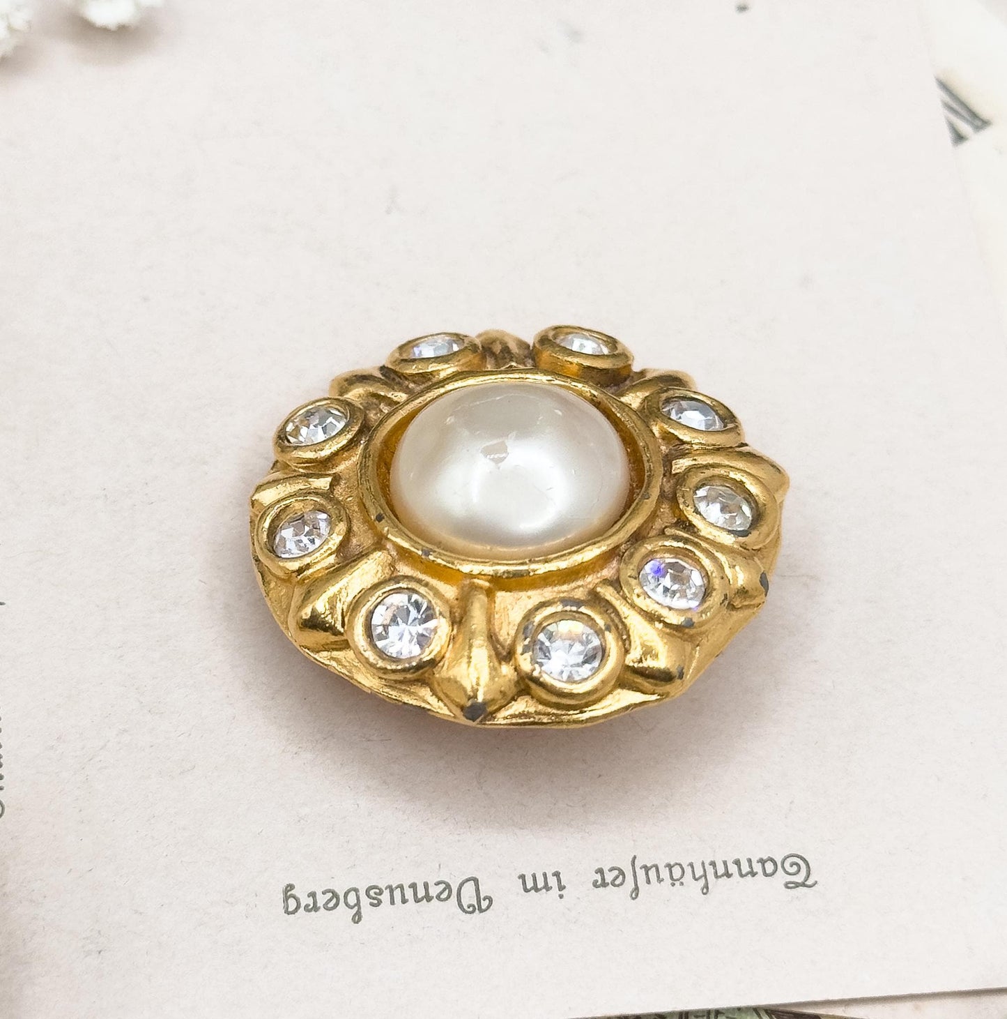 Vintage Chanel Clip On Earrings Faux Mabe pearl Rhinestone 1980s