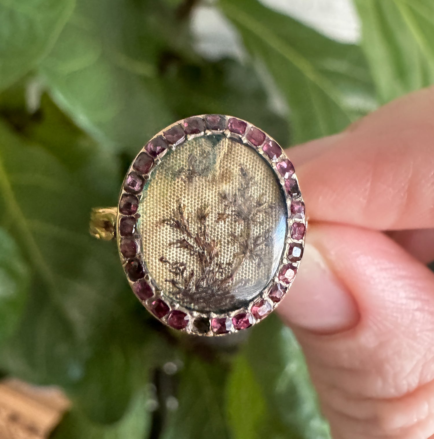 Georgian Mourning Ring with Garnet Halo in 18K Yellow Gold image 6