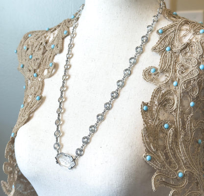 Long Art Deco Glass Paste Floral Necklace 1920s Cut Glass