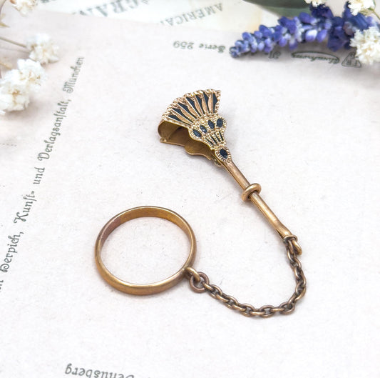 Antique 14K Yellow Gold Hankie Holder Ring: Victorian Black Enamel Detail