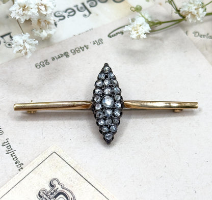 Victorian Rose Cut Diamond Navette Pin Conversion Cobblestone  Bar Pin