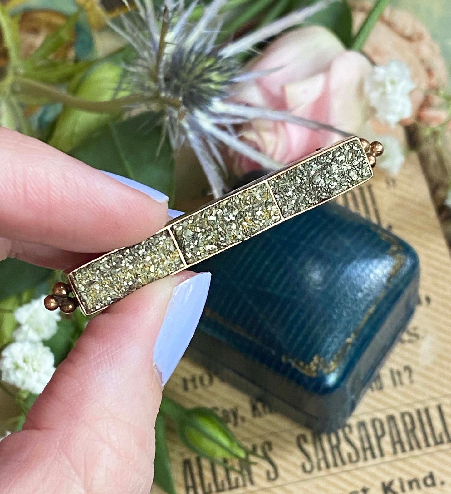 Antique Victorian Pyrite bar brooch Gold rush gold druzy brooch  marcasite c clasp brooch fichu lace pin very cool Victorian 221 Druzy