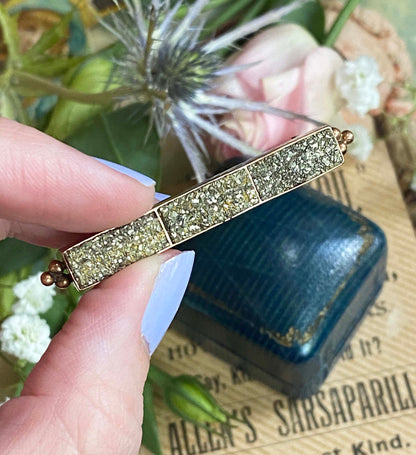 Antique Victorian Pyrite bar brooch Gold rush gold druzy brooch  marcasite c clasp brooch fichu lace pin very cool Victorian 221 Druzy