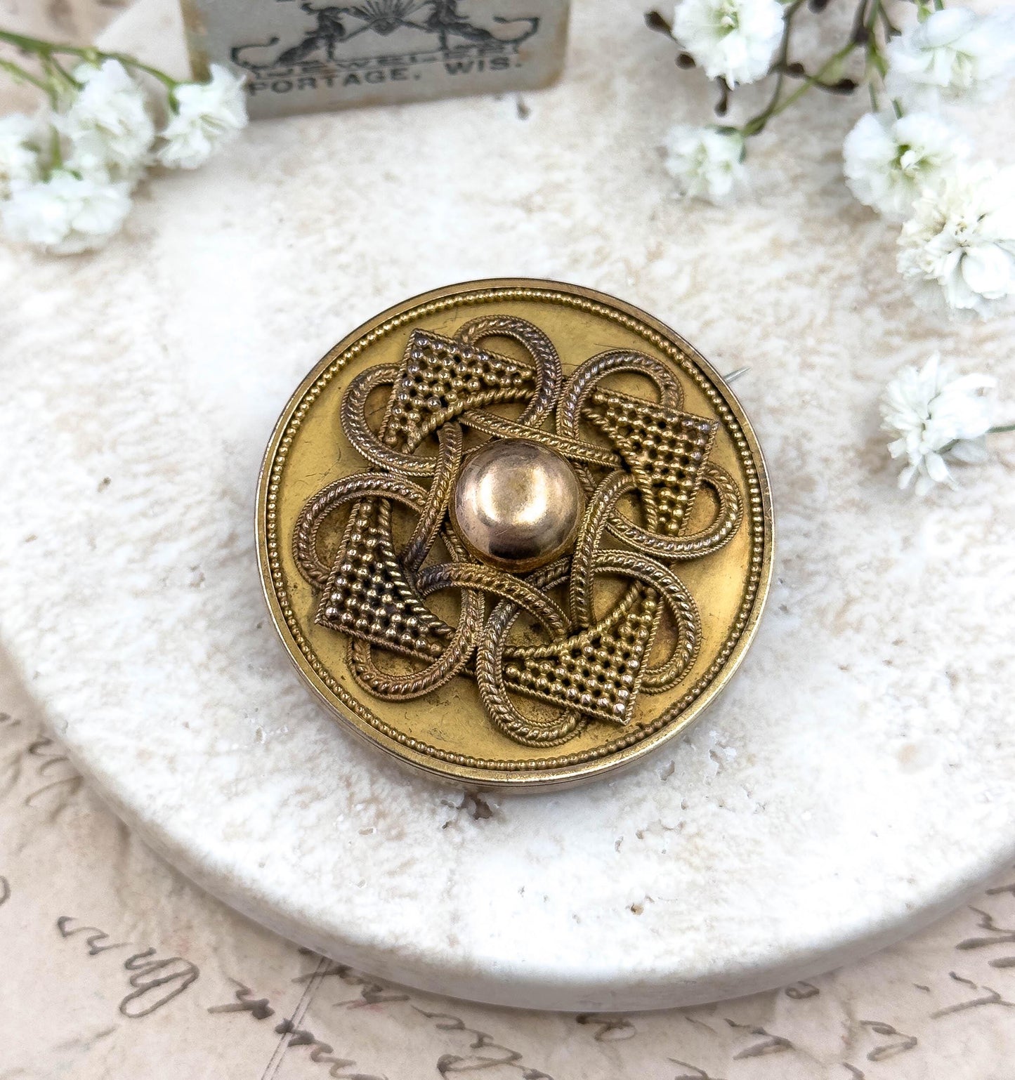 Antique Victorian Mourning Brooch in 14K Gold Etruscan Revival Woven Hair Locket Sentimental Jewelry