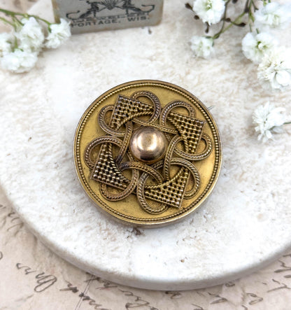 Antique Victorian Mourning Brooch in 14K Gold Etruscan Revival Woven Hair Locket Sentimental Jewelry