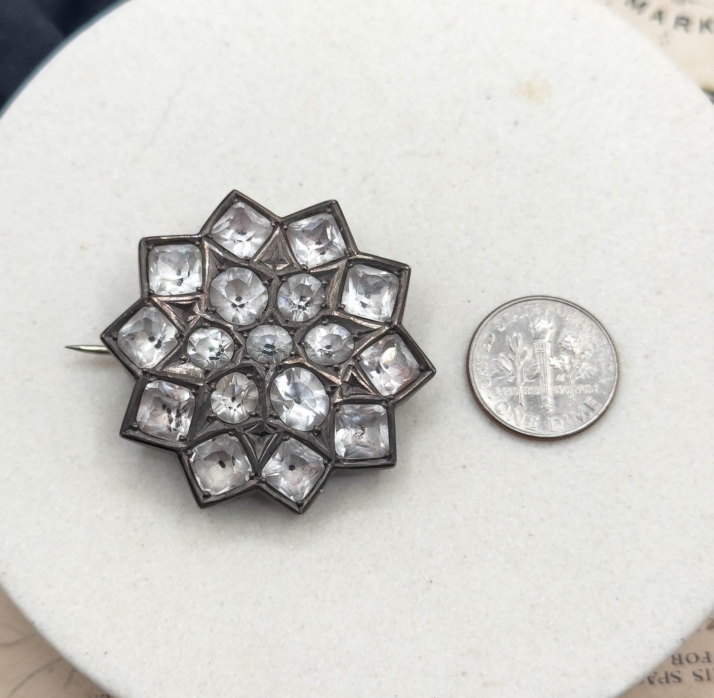 Antique Rock Crystal Brooch in Silver Georgian paste Brooch Victorian Black Dot Paste 1790s