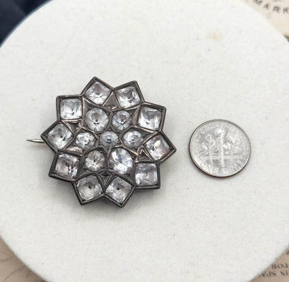 Antique Rock Crystal Brooch in Silver Georgian paste Brooch Victorian Black Dot Paste 1790s