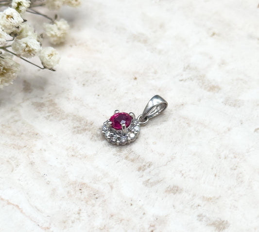 Vintage Ruby & Diamond Halo Pendant in 900 Platinum
