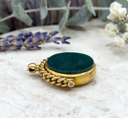 Antique Edwardian Bloodstone Spinner Fob in 18K Yellow Gold Fully hallmarked