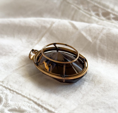 Vintage 42CT Smoky Quartz Pendant in 14K Gold Large Quartz Pendant