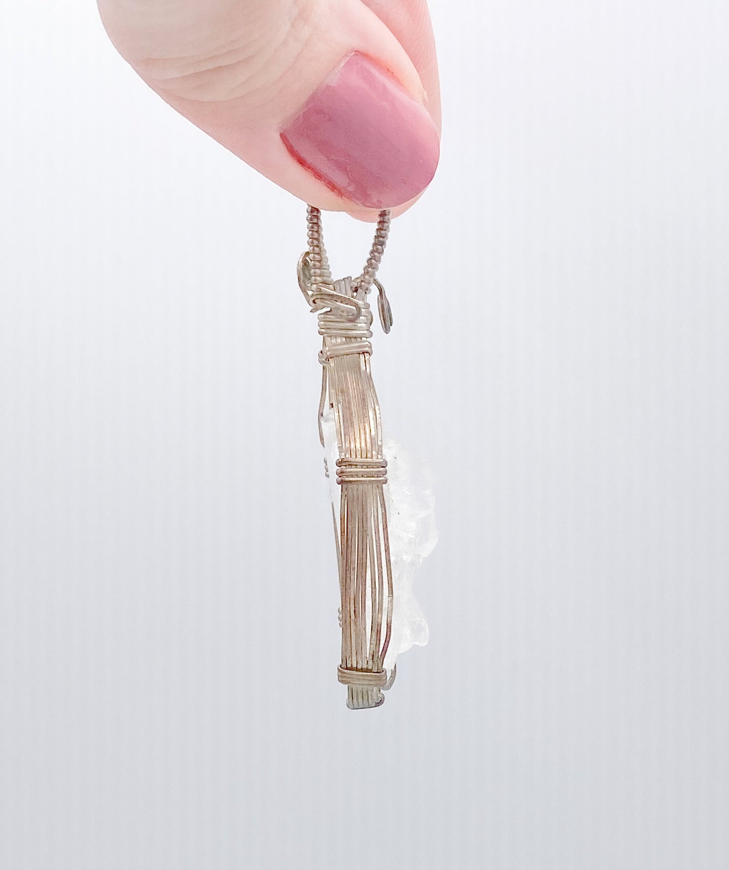Vintage wire wrapped raw quartz crystal pendant handmade