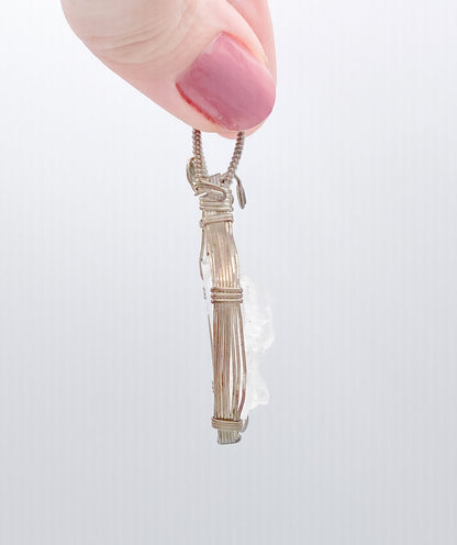 Vintage wire wrapped raw quartz crystal pendant handmade