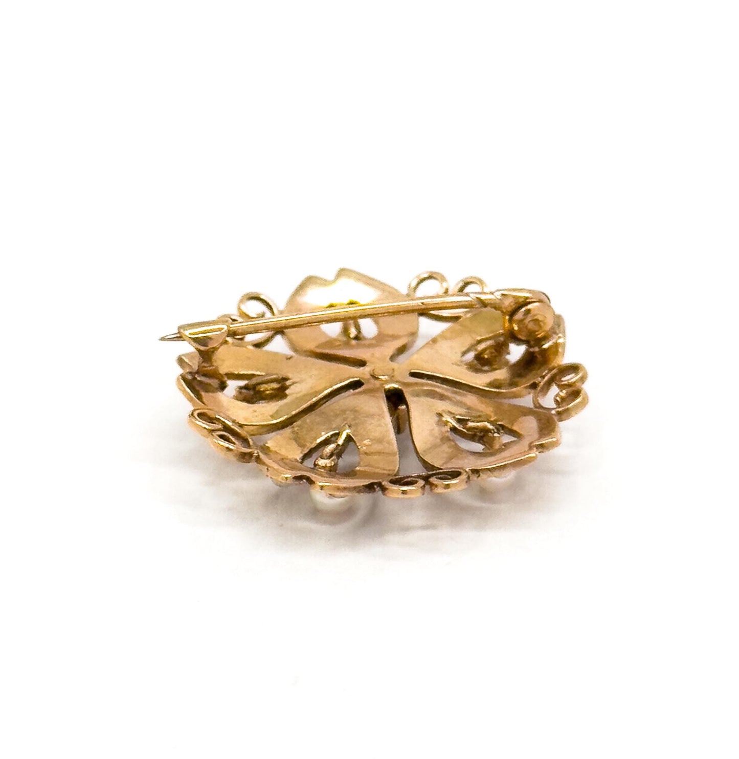 Edwardian 10K Yellow Gold Snowflake Brooch: Antique Seed Pearl Pin
