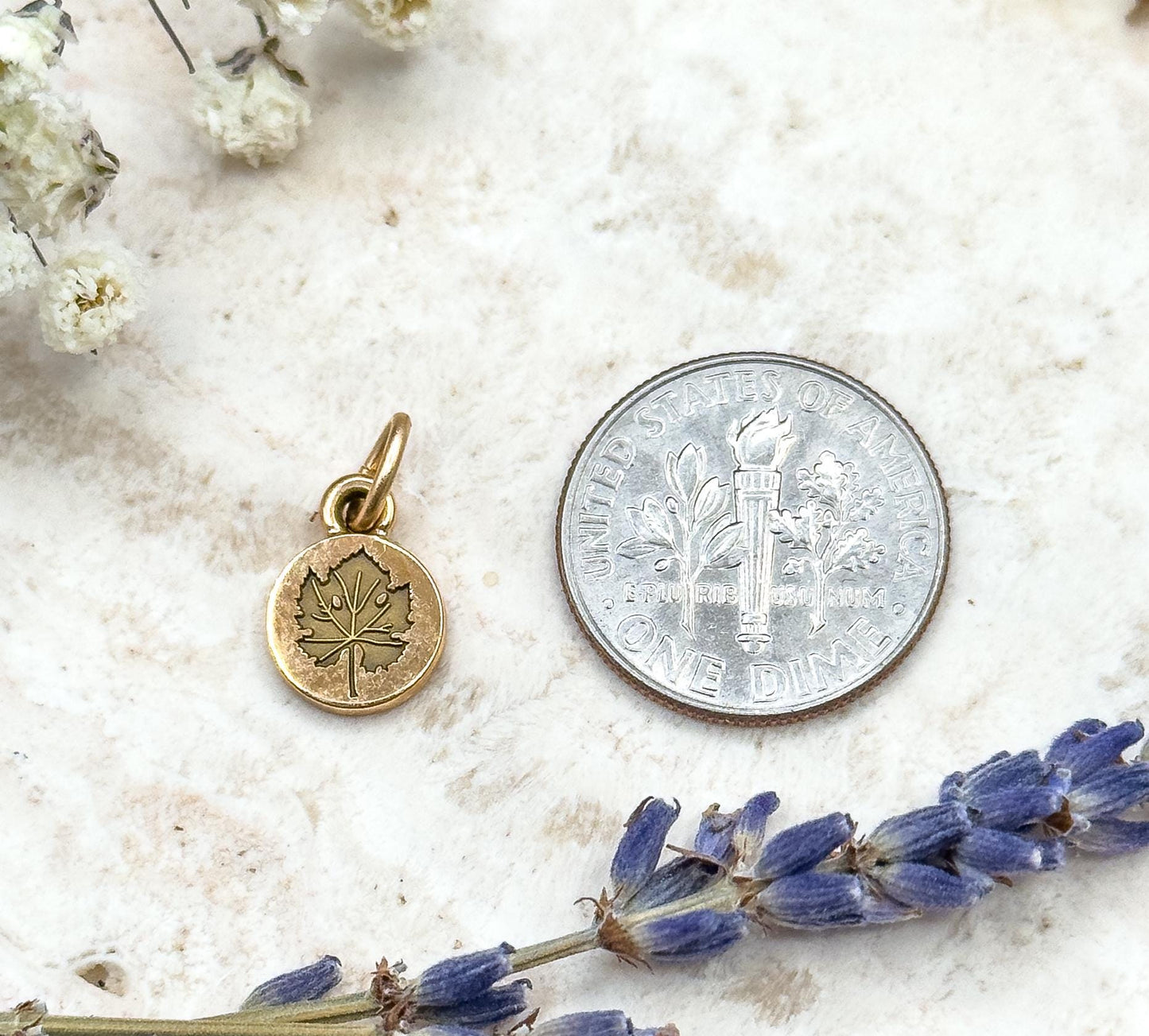 Vintage Tiny Leaf Charm in 10K Yellow Gold Maple Leaf