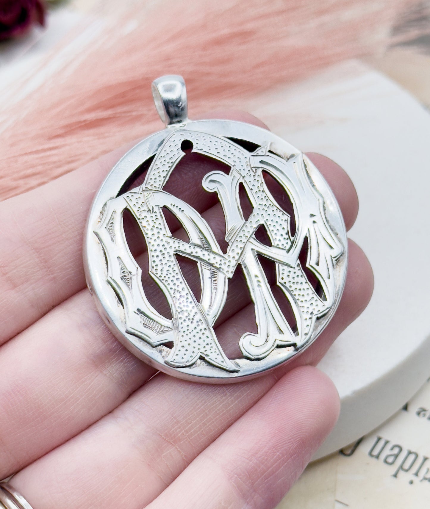 Silver Victorian monogram Cipher pendant in Silver