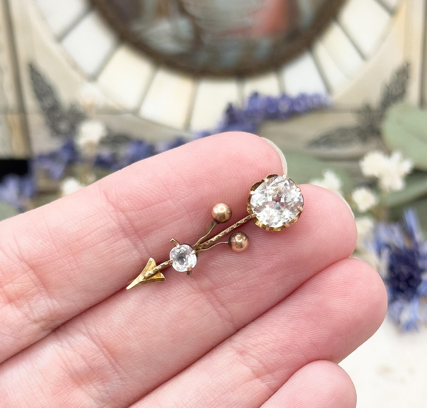 Georgian Halleys Comet Pin with Mine Cut Paste in 10K Yellow Gold