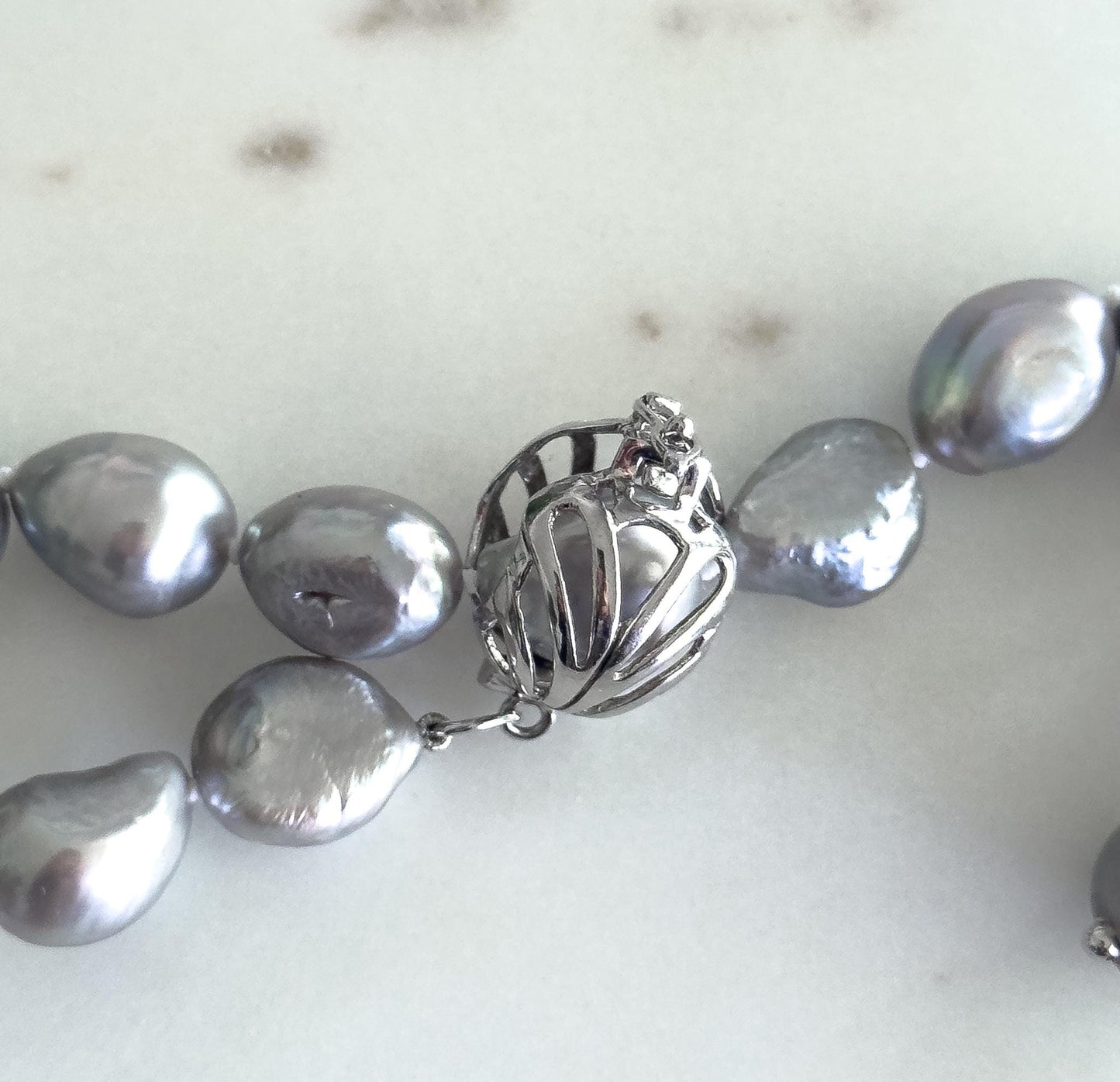 Beautiful Grey Pearl Necklace Baroque Freshwater Pearl Strand w Sterling Clasp