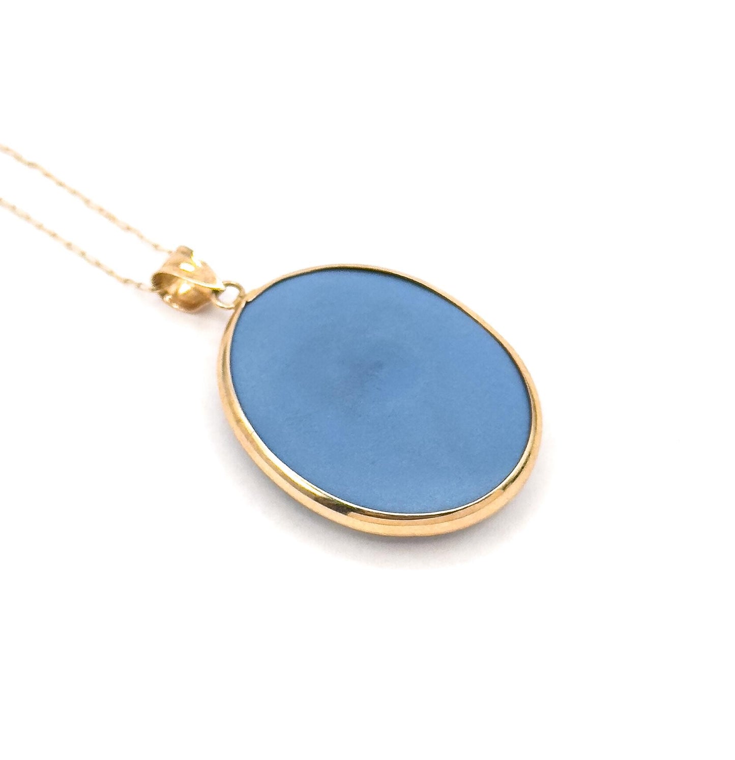 Vintage Mother & Child Jasperware Cameo Pendant Necklace in 10K Gold