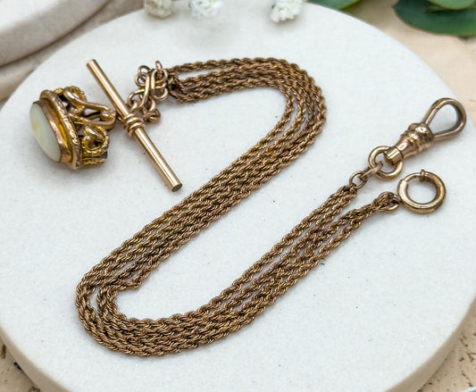 Antique Watch Fob Pendant with T-Bar on Chain Necklace