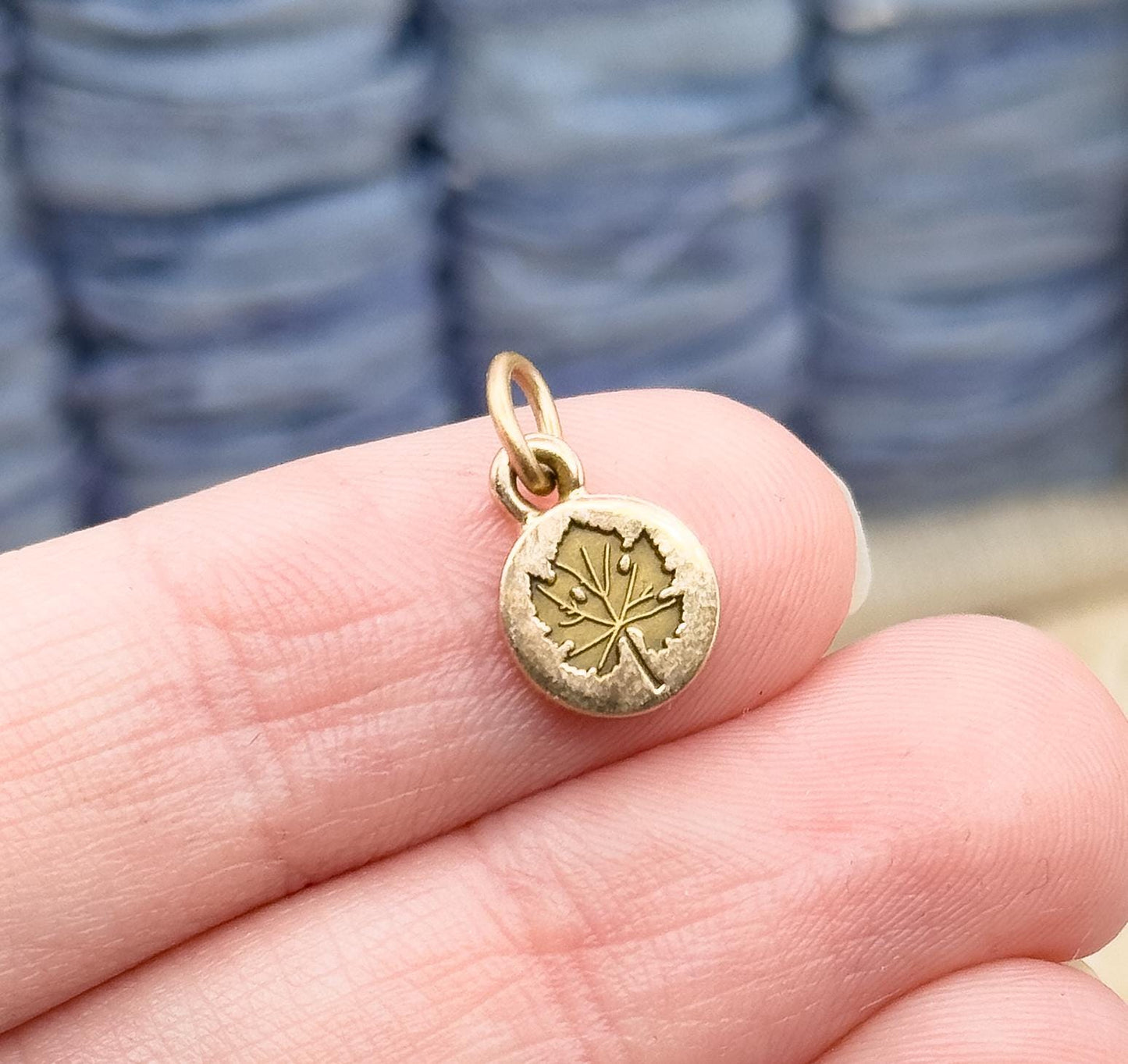 Vintage Tiny Leaf Charm in 10K Yellow Gold Maple Leaf