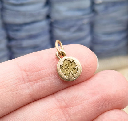Vintage Tiny Leaf Charm in 10K Yellow Gold Maple Leaf