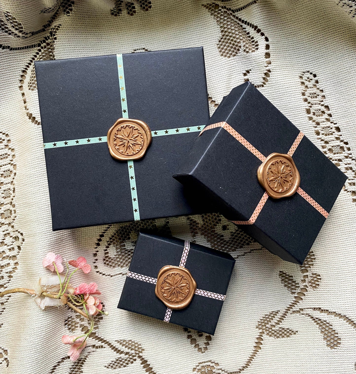 Vintage Damascene Pendant Black and Gold Flower Pendant