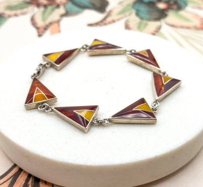 Vintage MCM Bracelet in Amber with Modernist Triangular Links in Sterling Silver