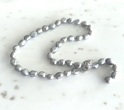 Beautiful Grey Pearl Necklace Baroque Freshwater Pearl Strand w Sterling Clasp
