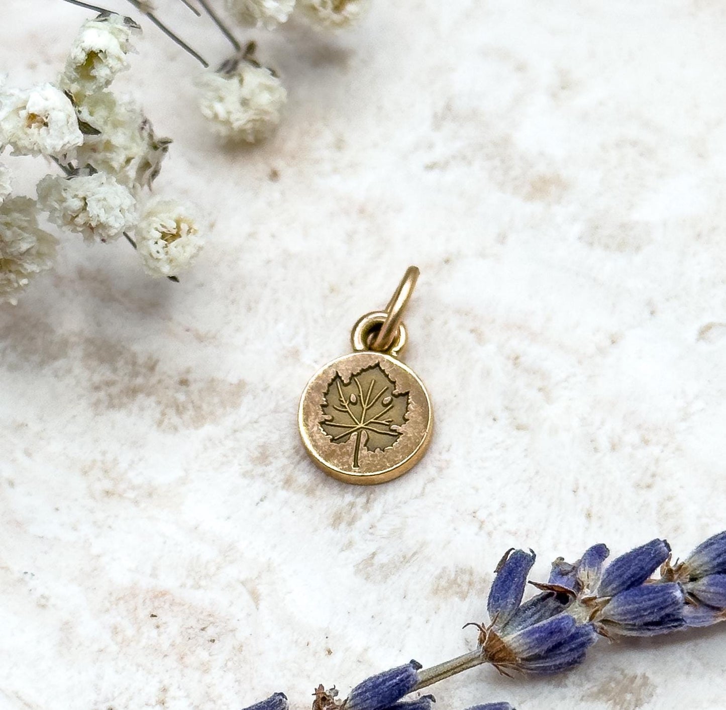 Vintage Tiny Leaf Charm in 10K Yellow Gold Maple Leaf