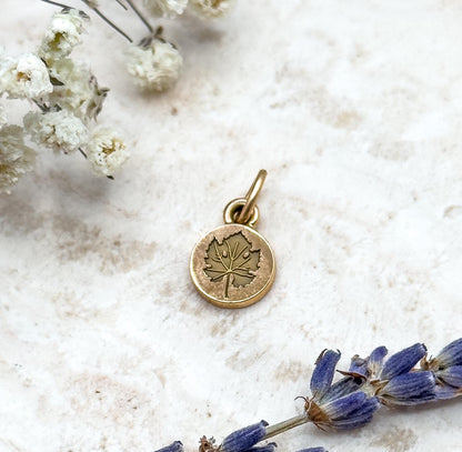 Vintage Tiny Leaf Charm in 10K Yellow Gold Maple Leaf