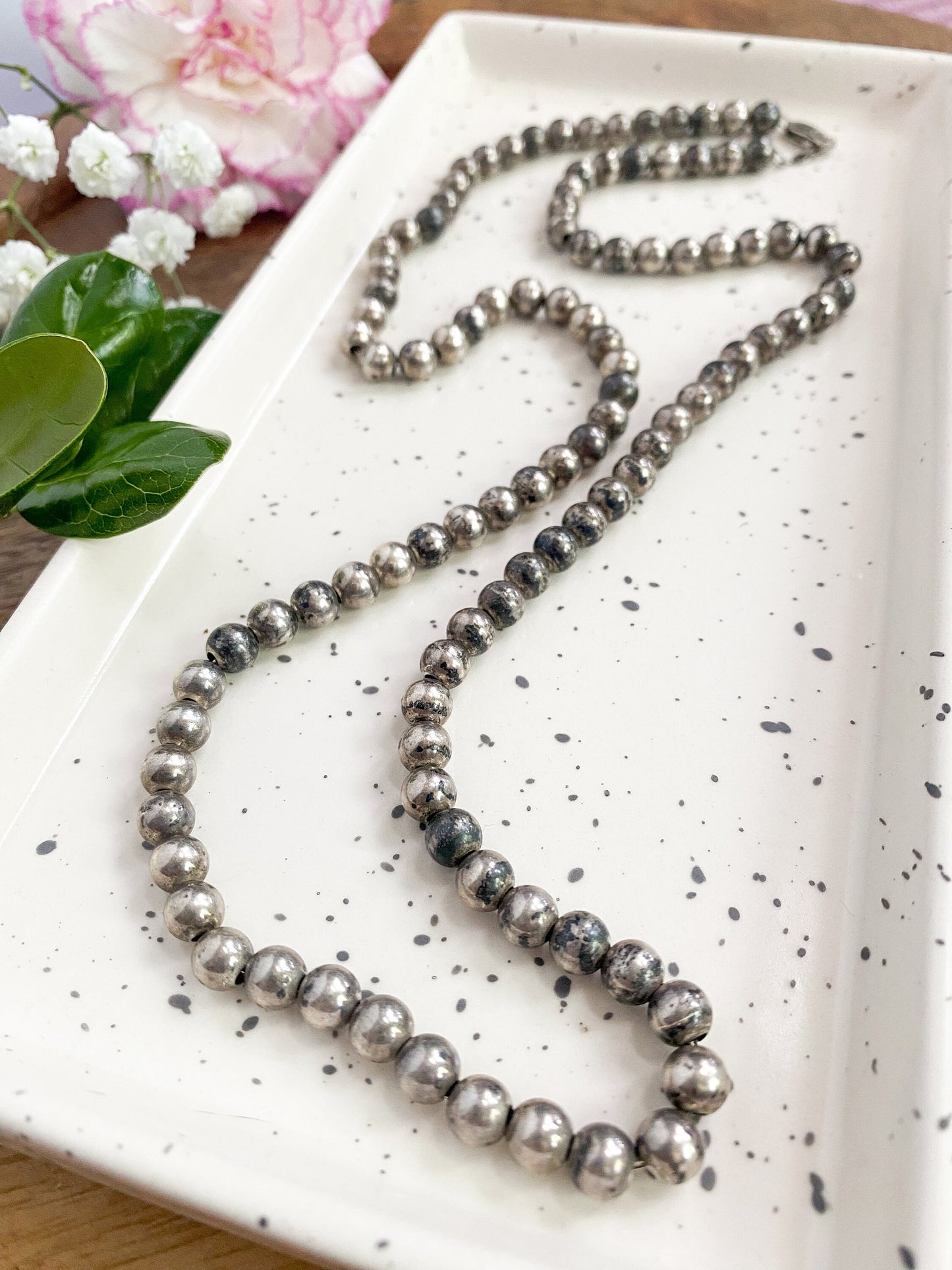 Vintage Sterling Silver Ball necklace chunky silver bench beads