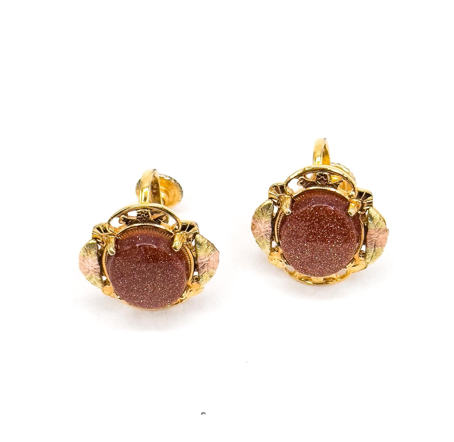 Vintage Goldstone Screw Back Earrings Black Hills Gold Style