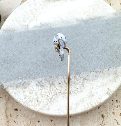 Victorian Bow Pin with Polka Dot Enamel & Seed Pearls in 15K Gold