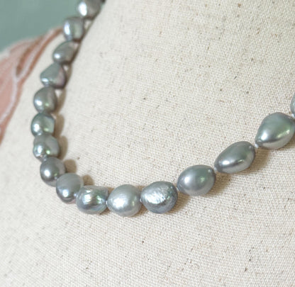 Beautiful Grey Pearl Necklace Baroque Freshwater Pearl Strand w Sterling Clasp