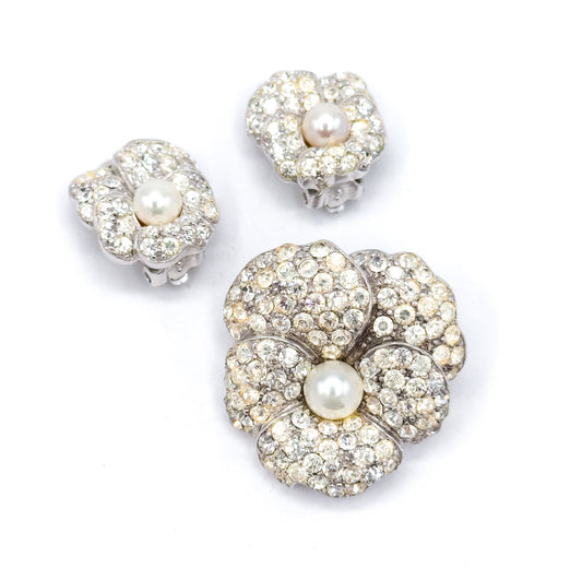 Mid-Century Jomaz Brand rhinestone & Pearl Pansy Set