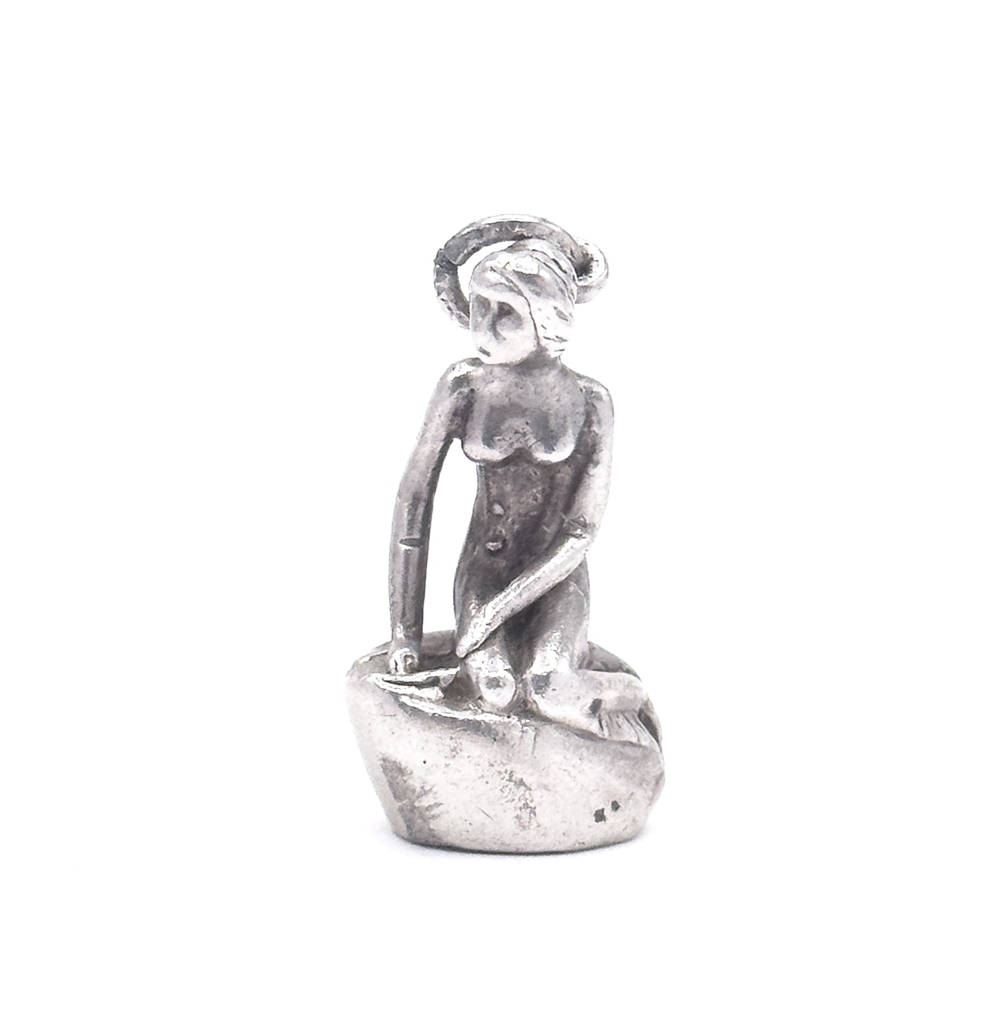 Vintage Woman on Rock Charm in Sterling Silver