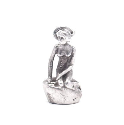 Vintage Woman on Rock Charm in Sterling Silver