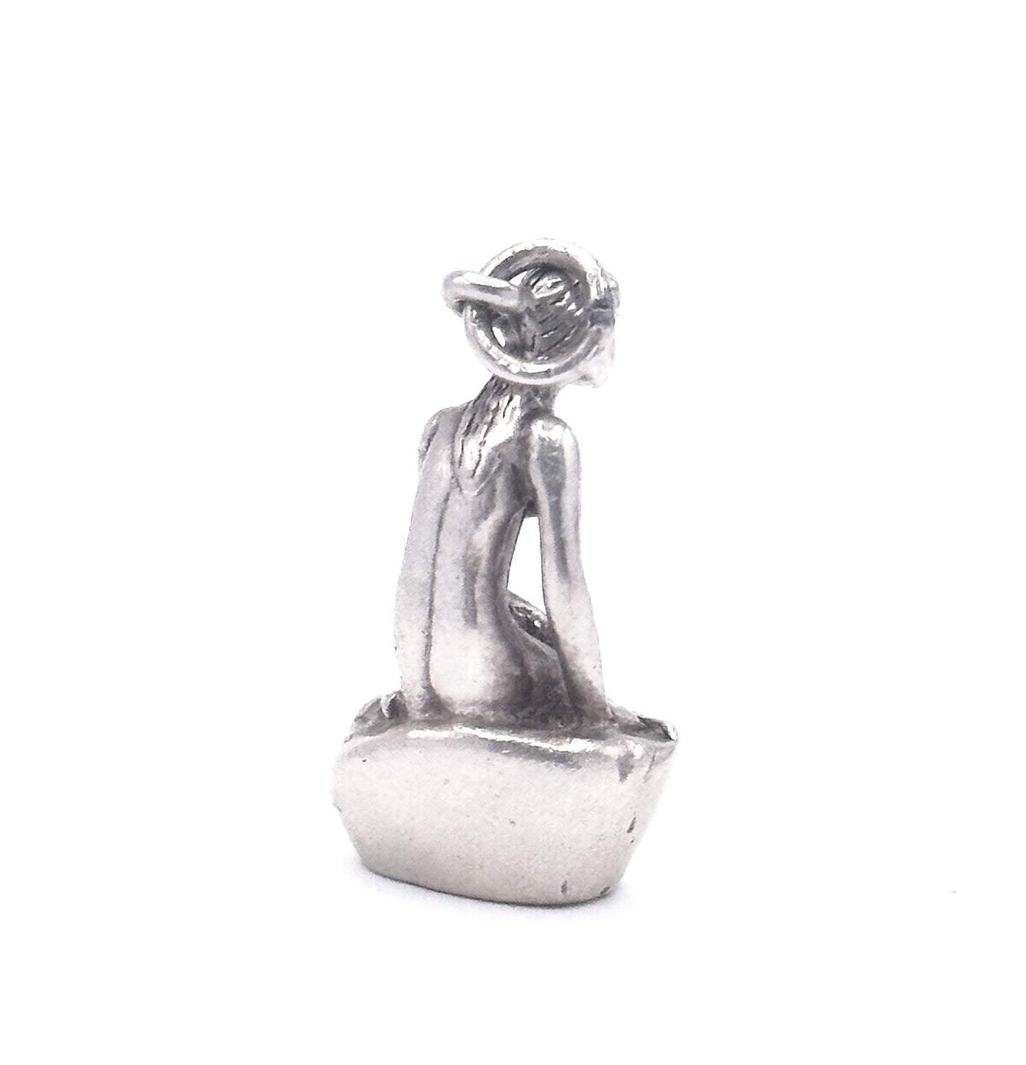 Vintage Woman on Rock Charm in Sterling Silver