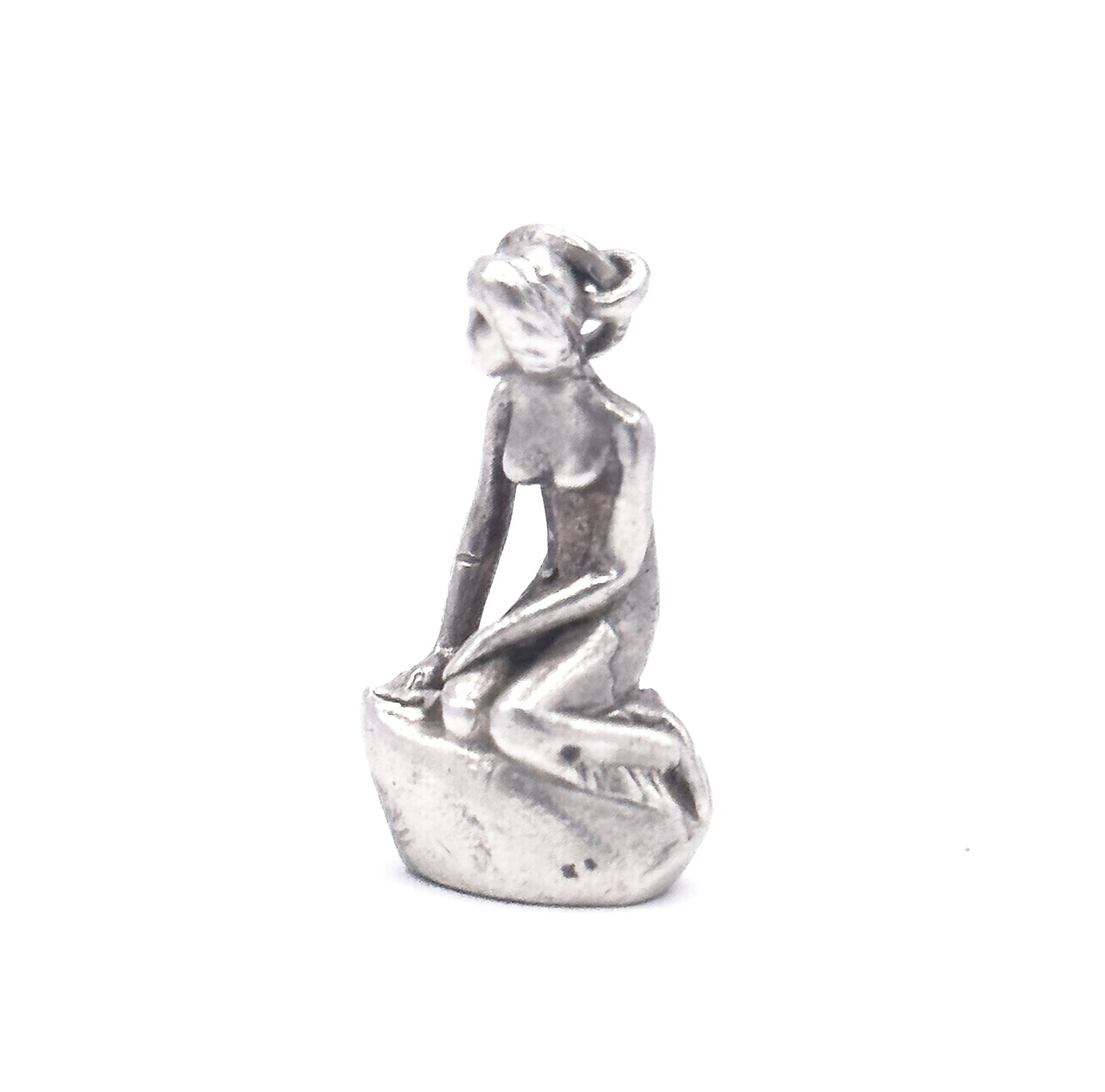 Vintage Woman on Rock Charm in Sterling Silver