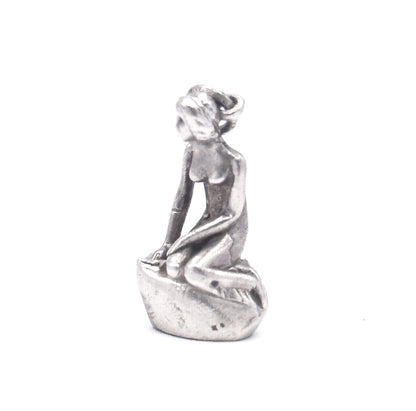 Vintage Woman on Rock Charm in Sterling Silver