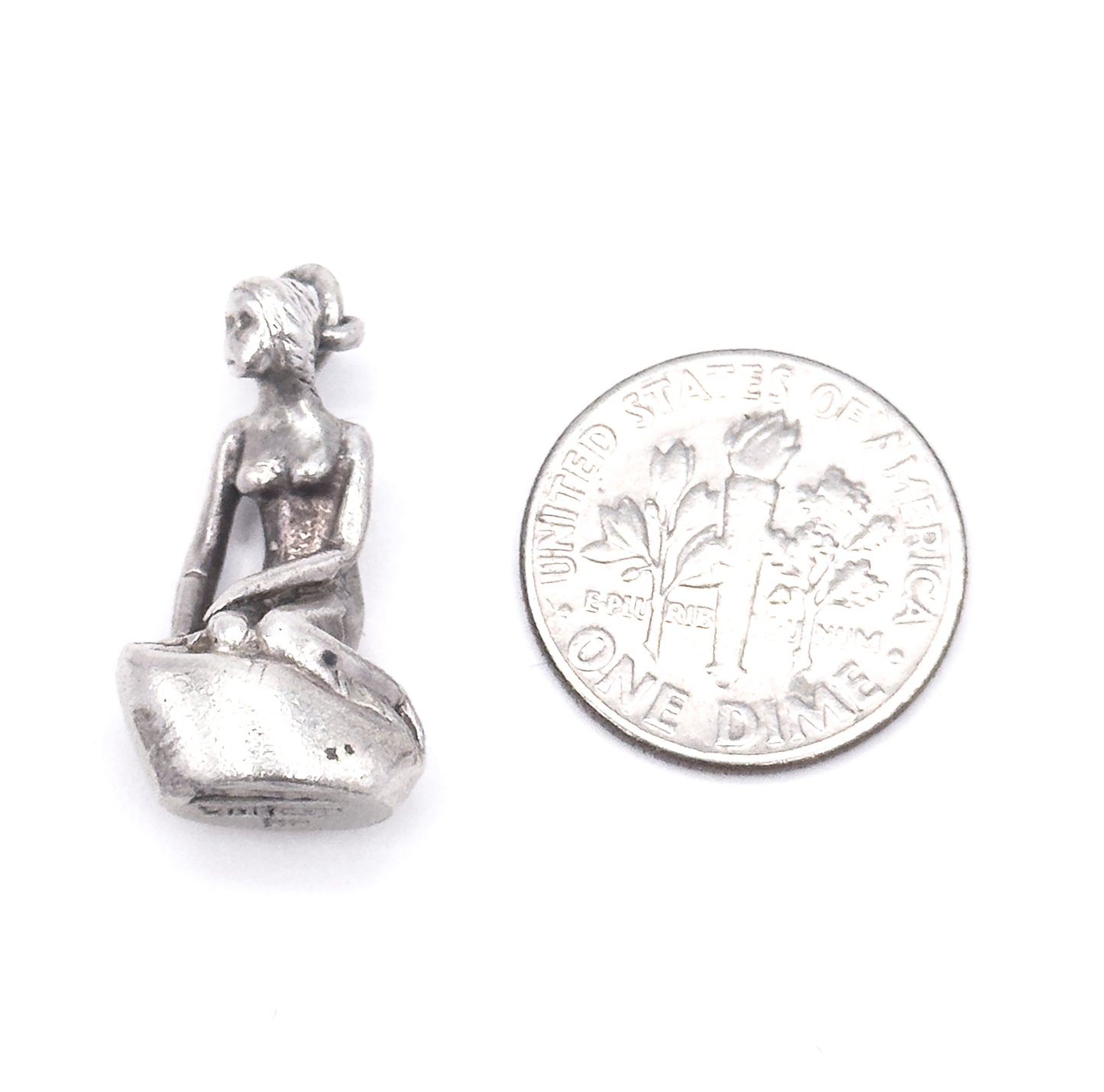 Vintage Woman on Rock Charm in Sterling Silver