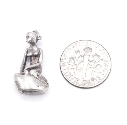 Vintage Woman on Rock Charm in Sterling Silver
