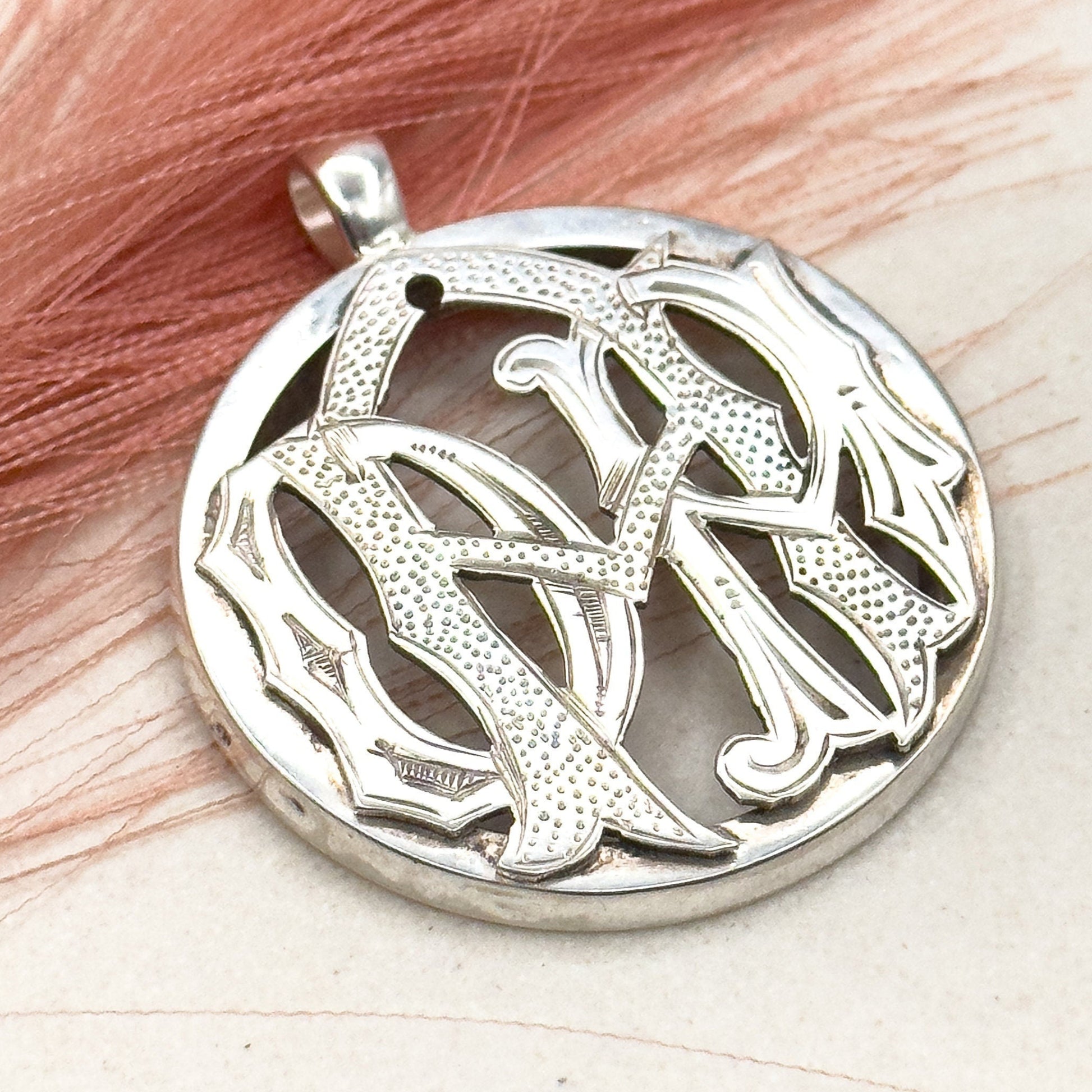 antique Victorian monogram pendant in silver