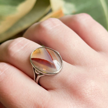 Vintage Striated Agate Ring in Silver
